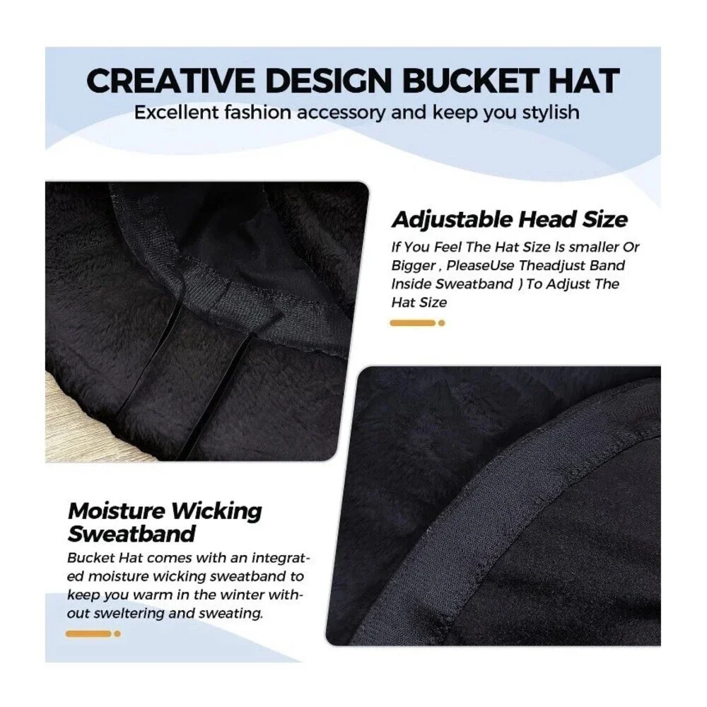 BFONS Faux Fur Winter Bucket Hat for Women Men Fuzzy Warm Hat Womens Furry Fi...
